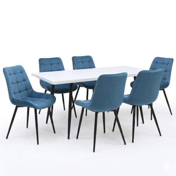 Set masa extensibila Lisabona Alba cu 6 Scaune Onix Turcoaz1