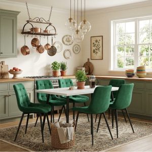 Set masa extensibila Lisabona Alba cu 6 Scaune Onix Verde