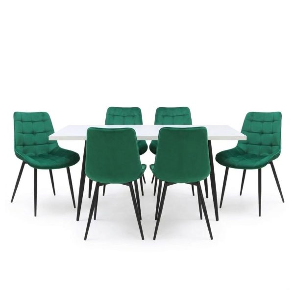 Set masa extensibila Lisabona Alba cu 6 Scaune Onix Verde1