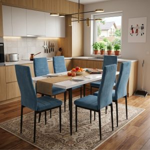 Set masa extensibila Lisabona Alba cu 6 Scaune Oscar Albastru