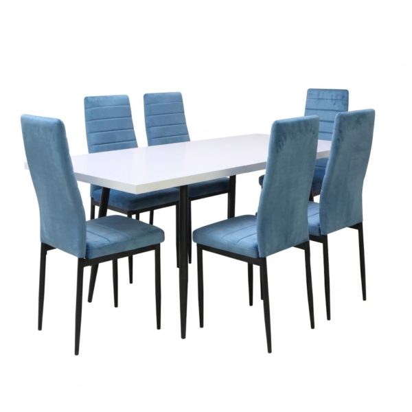 Set masa extensibila Lisabona Alba cu 6 Scaune Oscar Albastru1