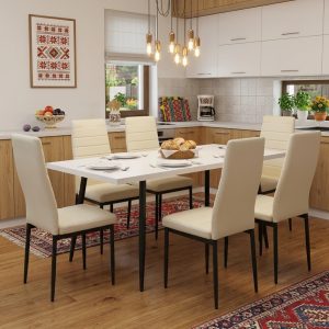 Set masa extensibila Lisabona Alba cu 6 Scaune Oscar Crem