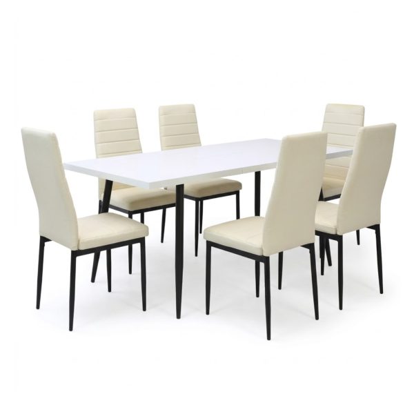 Set masa extensibila Lisabona Alba cu 6 Scaune Oscar Crem1