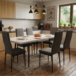 Set masa extensibila Lisabona Alba cu 6 Scaune Oscar Gri