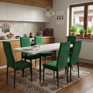 Set masa extensibila Lisabona Alba cu 6 Scaune Oscar Verde
