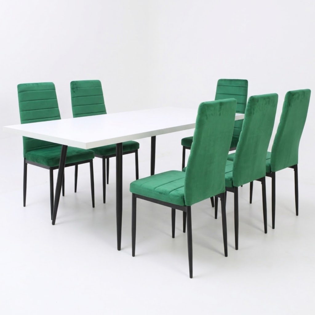 Set masa extensibila Lisabona Alba cu 6 Scaune Oscar Verde1