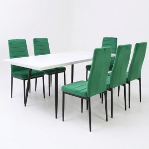 Set masa extensibila Lisabona Alba cu 6 Scaune Oscar Verde1