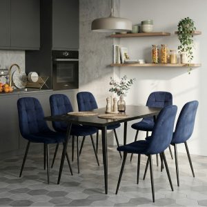 Set masa extensibila Lisabona Negru Marmorat cu 6 Scaune Gya Albastru