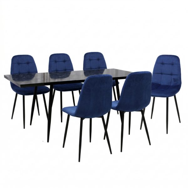 Set masa extensibila Lisabona Negru Marmorat cu 6 Scaune Gya Albastru1