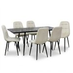 Set masa extensibila Lisabona Negru Marmorat cu 6 Scaune Gya Crem1
