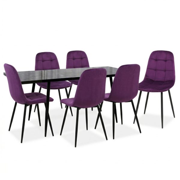 Set masa extensibila Lisabona Negru Marmorat cu 6 Scaune Gya Mov1