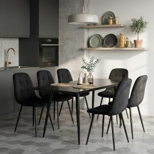 Set masa extensibila Lisabona Negru Marmorat cu 6 Scaune Gya Negru