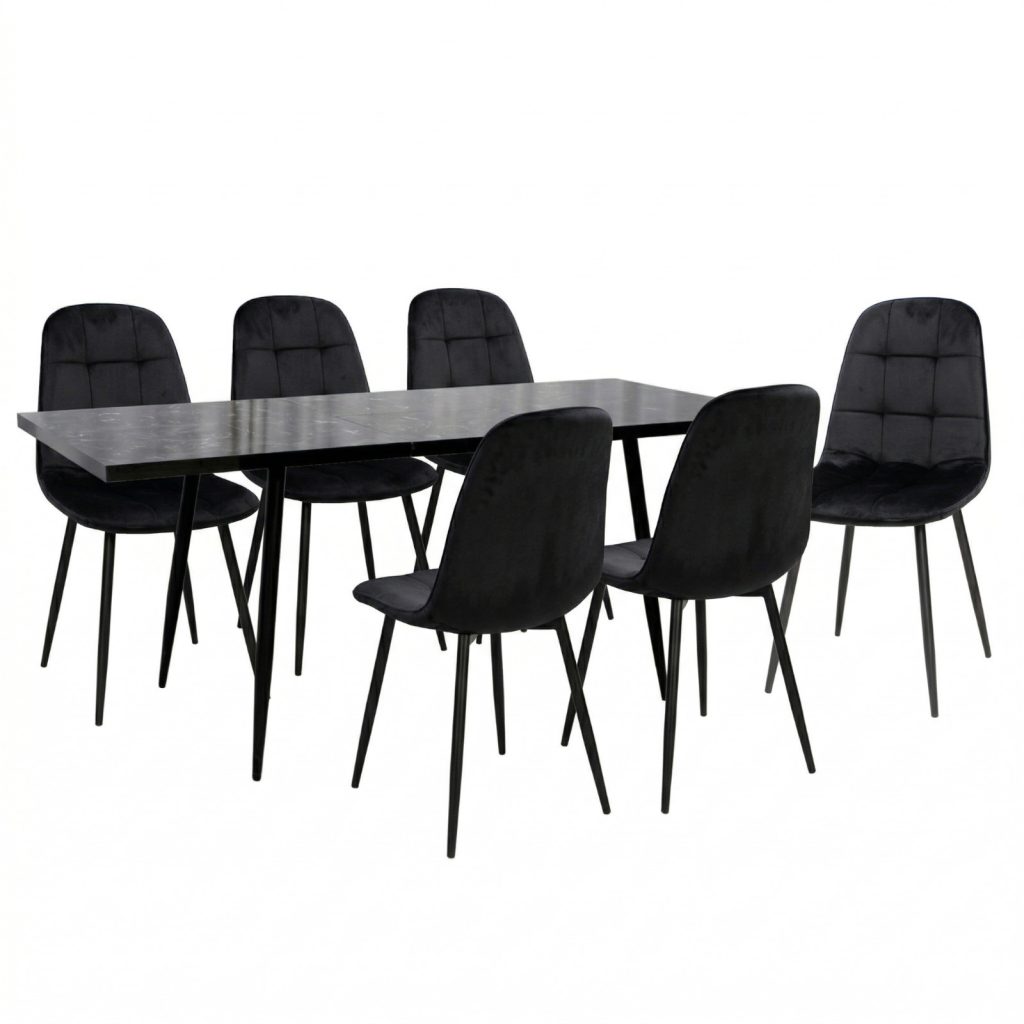 Set masa extensibila Lisabona Negru Marmorat cu 6 Scaune Gya Negru1