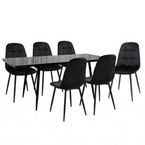 Set masa extensibila Lisabona Negru Marmorat cu 6 Scaune Gya Negru1