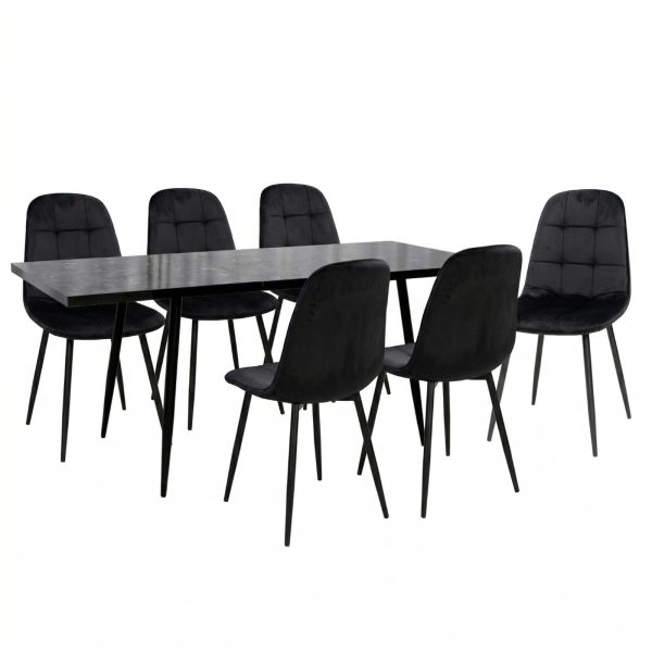 Set masa extensibila Lisabona Negru Marmorat cu 6 Scaune Gya Negru1