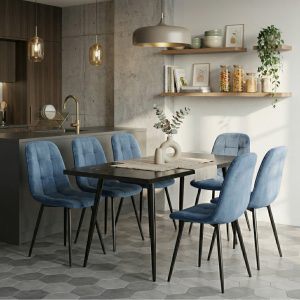Set masa extensibila Lisabona Negru Marmorat cu 6 Scaune Gya Turcoaz