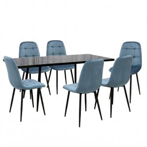 Set masa extensibila Lisabona Negru Marmorat cu 6 Scaune Gya Turcoaz1