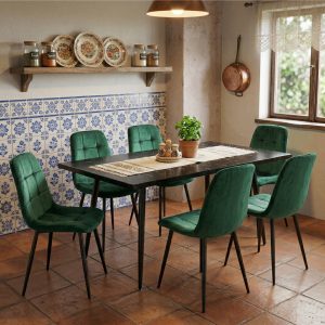 Set masa extensibila Lisabona Negru Marmorat cu 6 Scaune Gya Verde