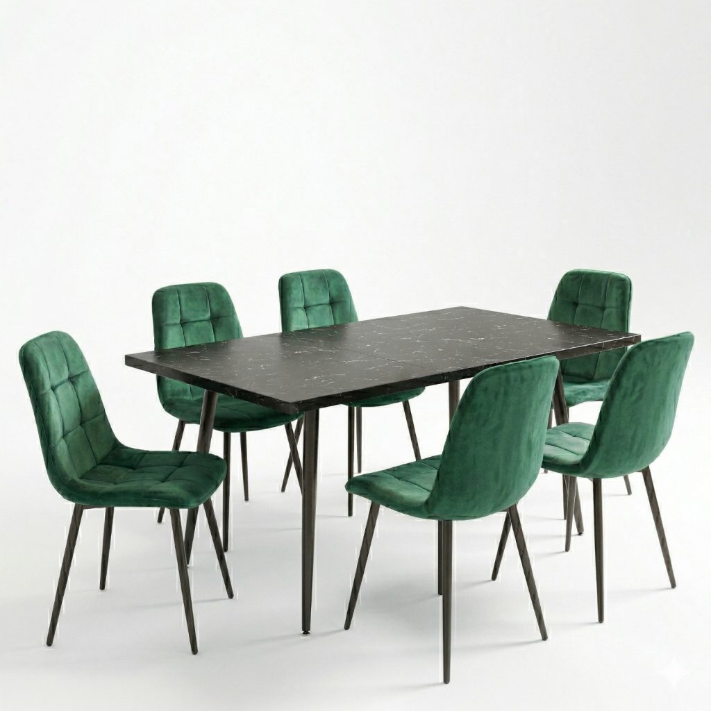 Set masa extensibila Lisabona Negru Marmorat cu 6 Scaune Gya Verde1