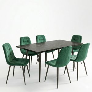 Set masa extensibila Lisabona Negru Marmorat cu 6 Scaune Gya Verde1