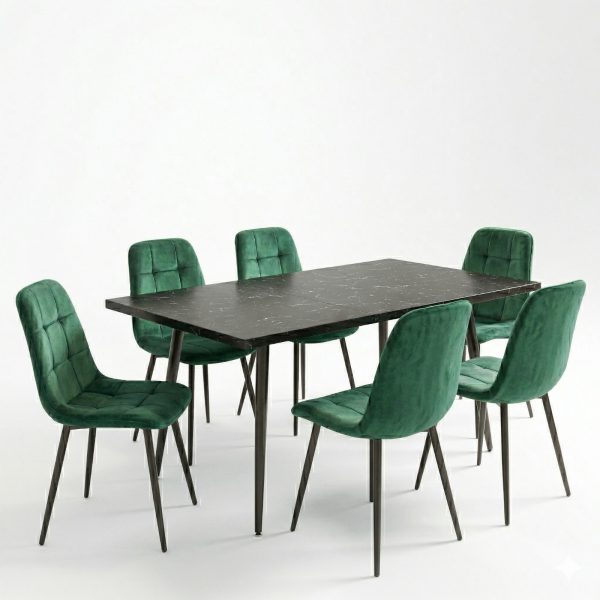 Set masa extensibila Lisabona Negru Marmorat cu 6 Scaune Gya Verde1