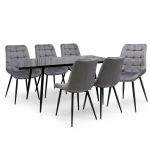 Set masa extensibila Lisabona Negru Marmorat cu 6 Scaune Onix Gri1