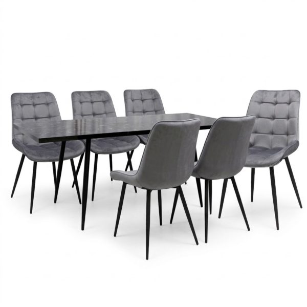Set masa extensibila Lisabona Negru Marmorat cu 6 Scaune Onix Gri1