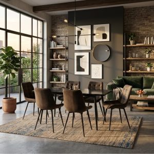 Set masa extensibila Lisabona Negru Marmorat cu 6 Scaune Onix Maro