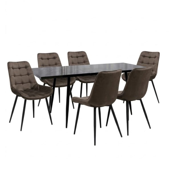 Set masa extensibila Lisabona Negru Marmorat cu 6 Scaune Onix Maro1