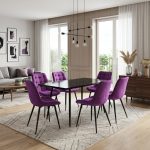 Set masa extensibila Lisabona Negru Marmorat cu 6 Scaune Onix Mov