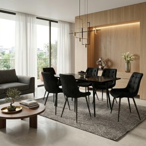 Set masa extensibila Lisabona Negru Marmorat cu 6 Scaune Onix Negru