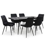 Set masa extensibila Lisabona Negru Marmorat cu 6 Scaune Onix Negru1
