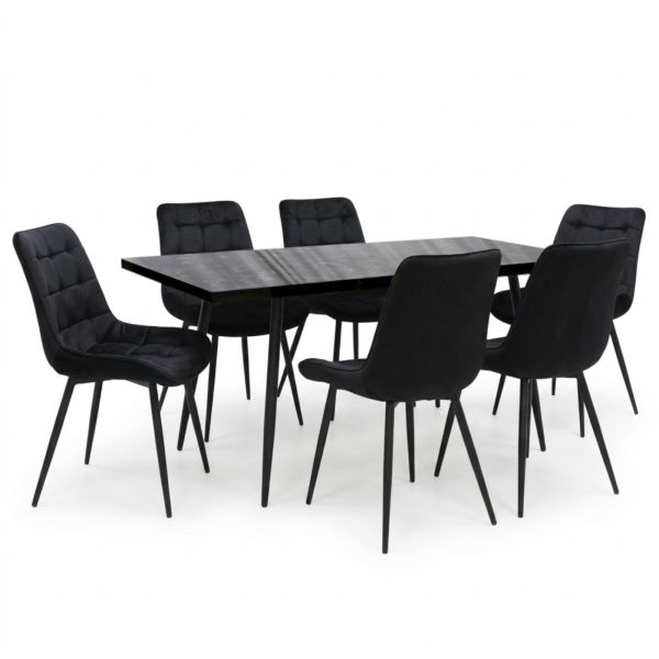 Set masa extensibila Lisabona Negru Marmorat cu 6 Scaune Onix Negru1