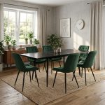 Set masa extensibila Lisabona Negru Marmorat cu 6 Scaune Onix Verde inchis