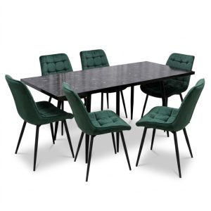 Set masa extensibila Lisabona Negru Marmorat cu 6 Scaune Onix Verde inchis1
