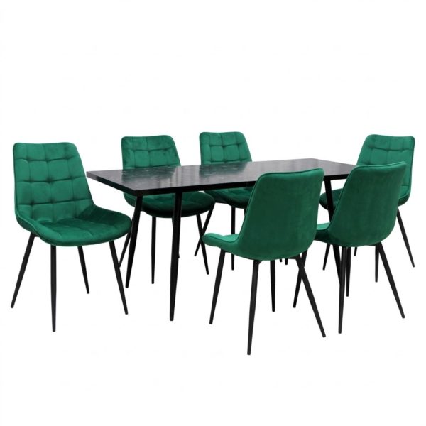 Set masa extensibila Lisabona Negru Marmorat cu 6 Scaune Onix Verde1