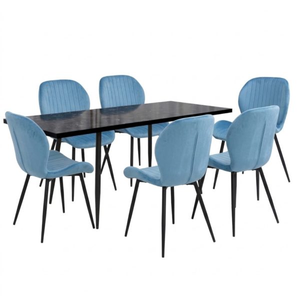 Set masa extensibila Lisabona Negru Marmorat cu 6 Scaune Opal Blue1