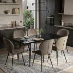 Set masa extensibila Lisabona Negru Marmorat cu 6 Scaune Opal Maro