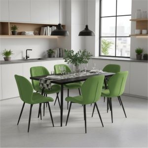 Set masa extensibila Lisabona Negru Marmorat cu 6 Scaune Opal Olive