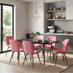 Set masa extensibila Lisabona Negru Marmorat cu 6 Scaune Opal Roz 2