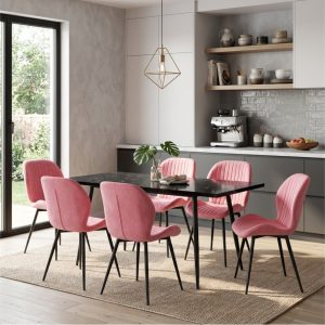 Set masa extensibila Lisabona Negru Marmorat cu 6 Scaune Opal Roz 2