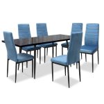 Set masa extensibila Lisabona Negru Marmorat cu 6 Scaune Oscar Albastru1
