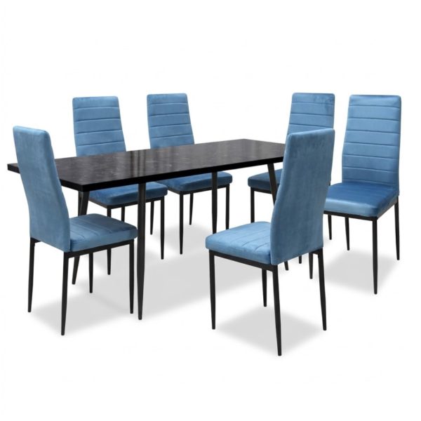 Set masa extensibila Lisabona Negru Marmorat cu 6 Scaune Oscar Albastru1