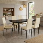 Set masa extensibila Lisabona Negru Marmorat cu 6 Scaune Oscar Crem