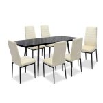 Set masa extensibila Lisabona Negru Marmorat cu 6 Scaune Oscar Crem1