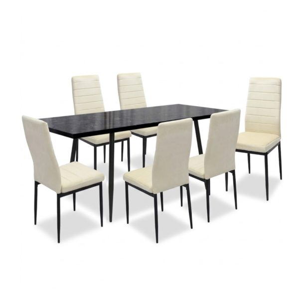 Set masa extensibila Lisabona Negru Marmorat cu 6 Scaune Oscar Crem1