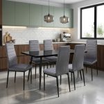 Set masa extensibila Lisabona Negru Marmorat cu 6 Scaune Oscar Gri