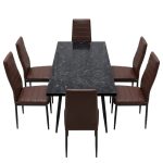 Set masa extensibila Lisabona Negru Marmorat cu 6 Scaune Oscar Maro Piele Ecologica1