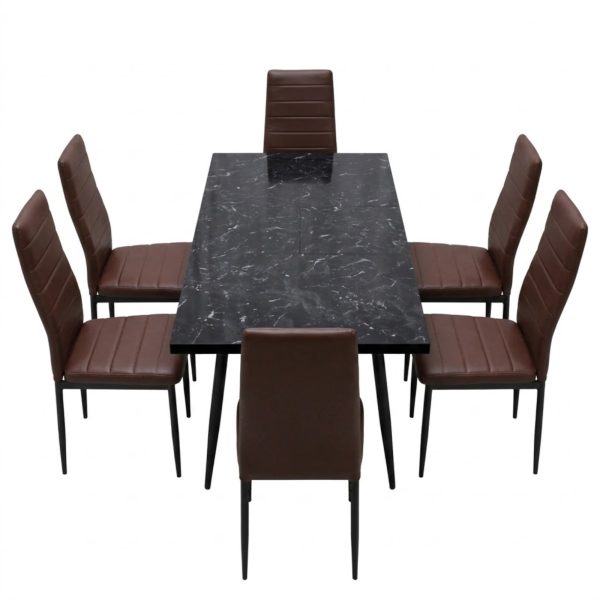 Set masa extensibila Lisabona Negru Marmorat cu 6 Scaune Oscar Maro Piele Ecologica1