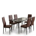 Set masa extensibila Lisabona Negru Marmorat cu 6 Scaune Oscar Maro Piele Ecologica2